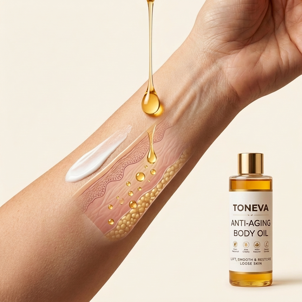 How Toneva Anti-Aging Body Oil penetrates into skin